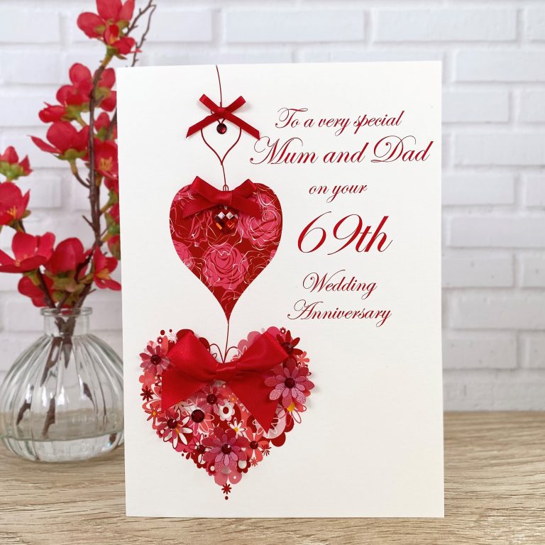 Handmade Wedding Anniversary Card ‘Floral Hearts’