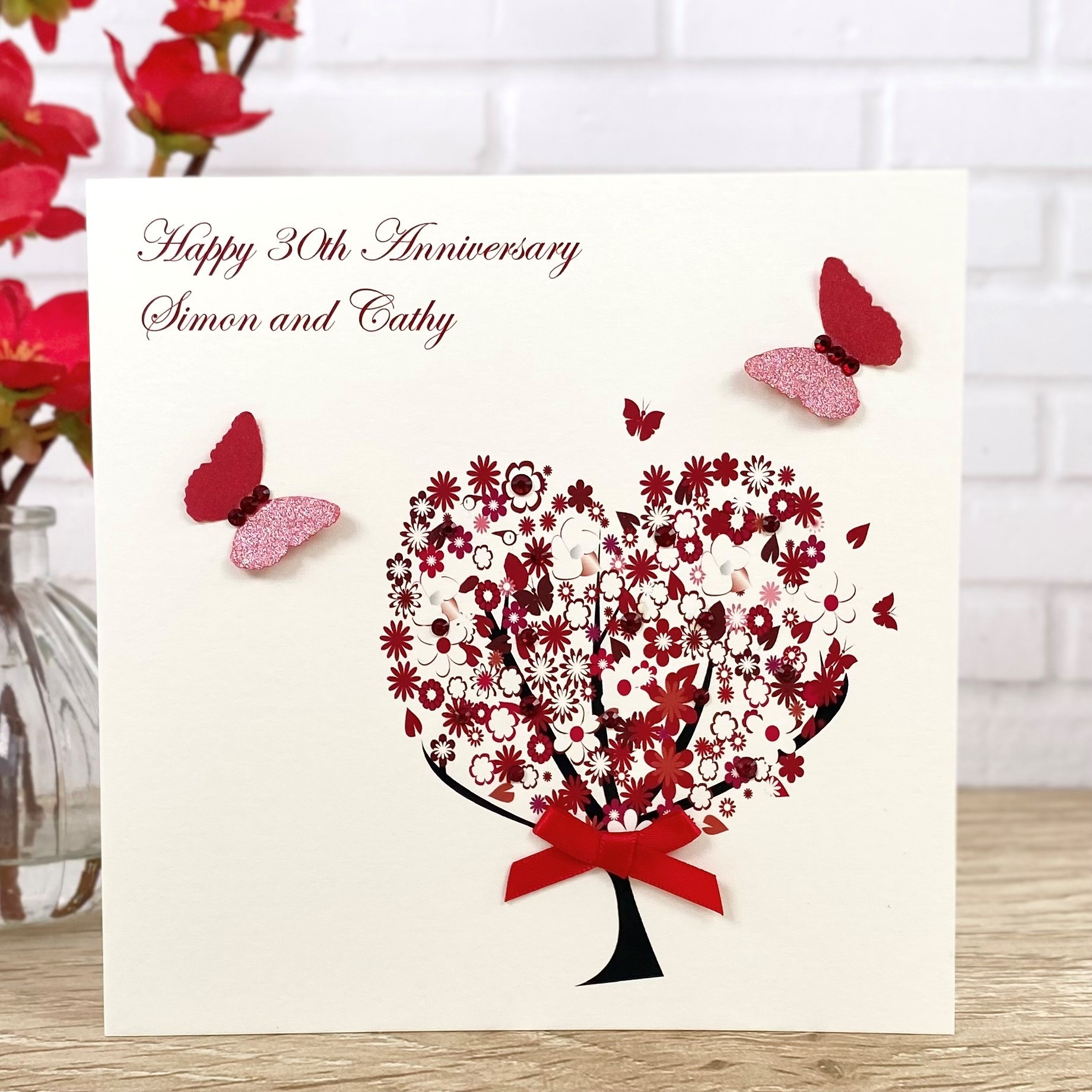 Handmade Wedding Anniversary Red Floral Heart Tree