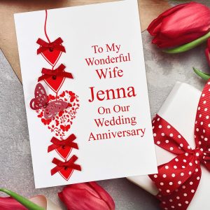 Handmade Wedding Anniversary Red Heart Chain A5 Card
