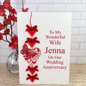 Handmade Wedding Anniversary Red Heart Chain A5 Card