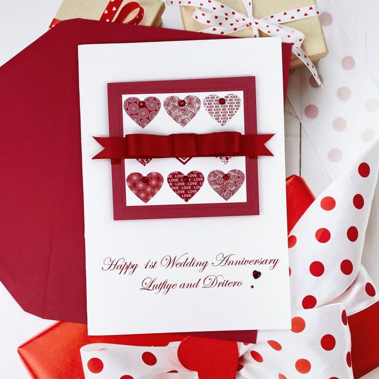 Luxury Handmade Wedding Anniversary Card ‘Hearts’