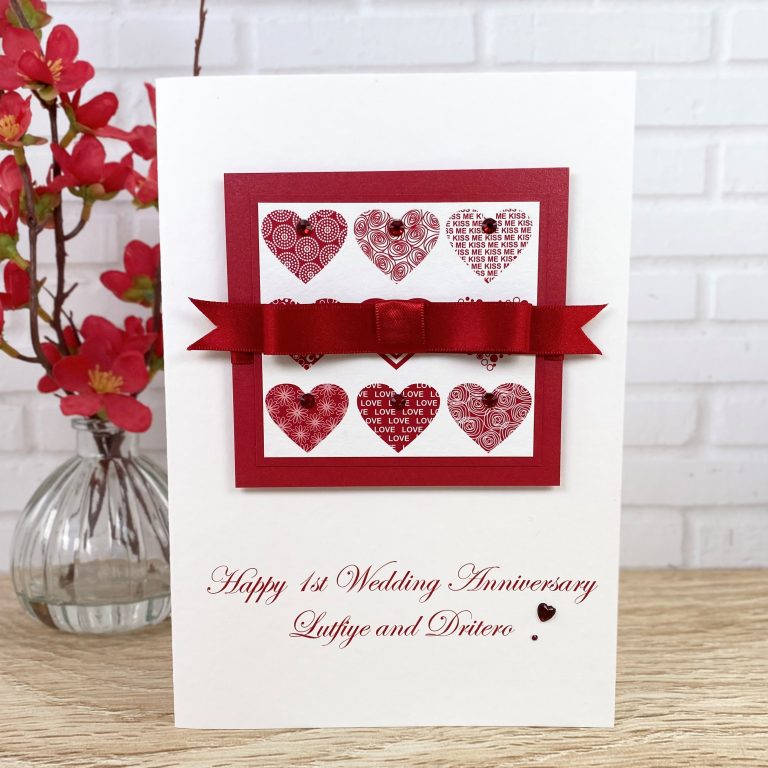 Luxury Handmade Wedding Anniversary Card ‘Hearts’