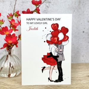 Handmade Valentine's Card Couple with Balloons A5 Large Card