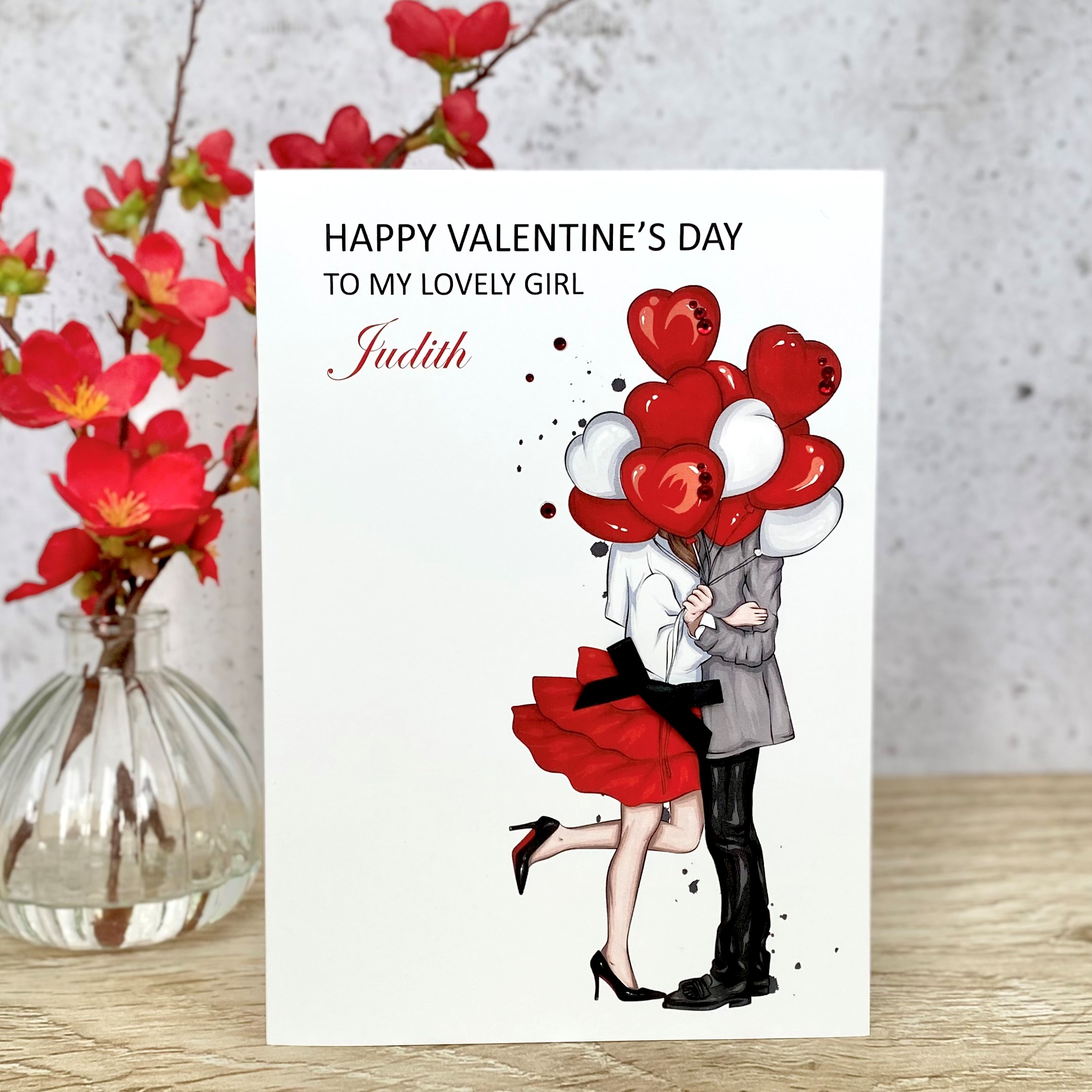 Handmade Valentine's Card Couple with Balloons A5 Large Card