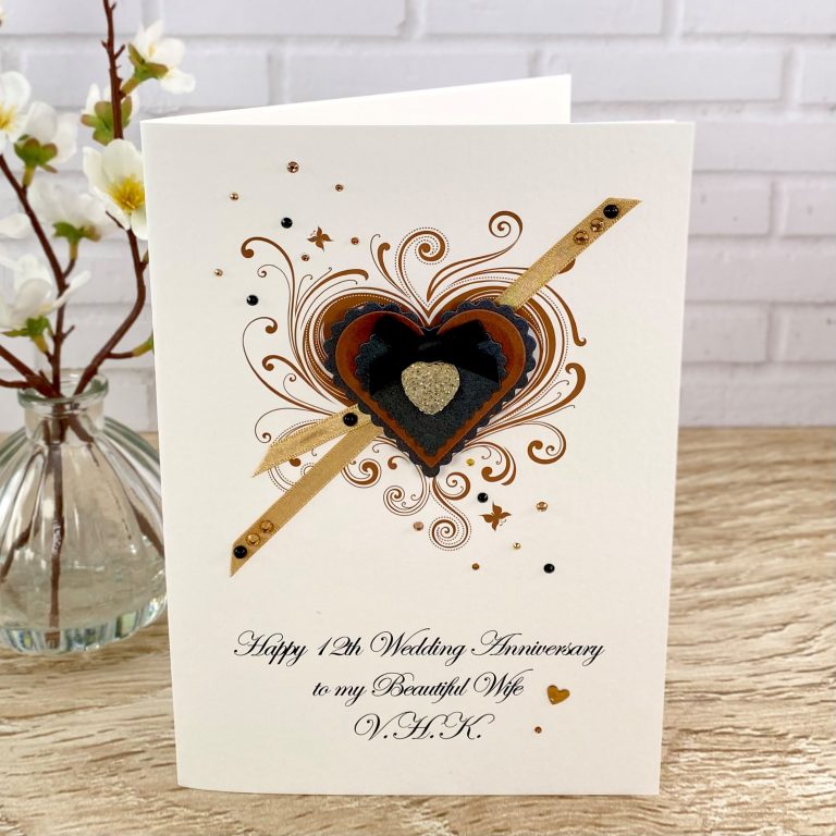 Luxury Handmade Wedding Anniversary Card “Suede Hearts”