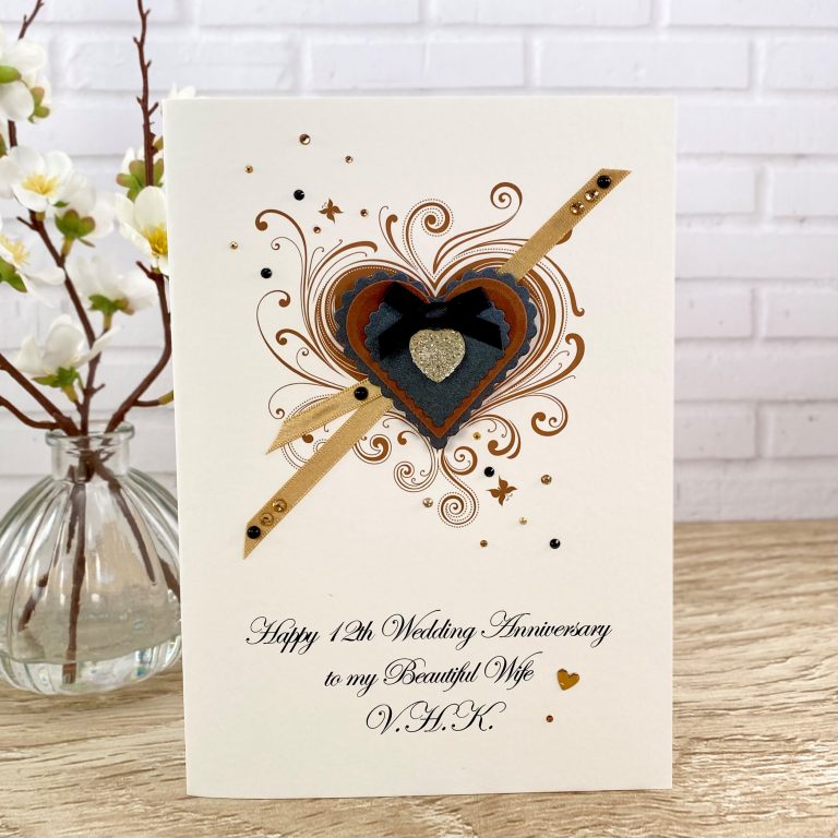 Luxury Handmade Wedding Anniversary Card “Suede Hearts”