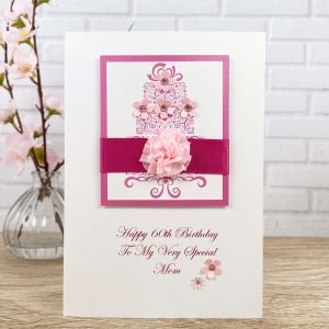 Luxury Handmade Birthday Card Pink Cake A5 Large Card