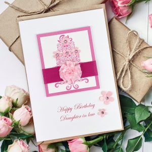Luxury Handmade Birthday Card Pink Cake A5 Large Card