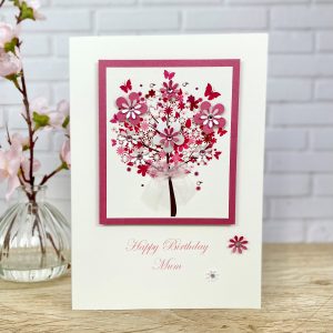 Luxury Handmade Birthday Card Pink Floral Tree A5 Large Card