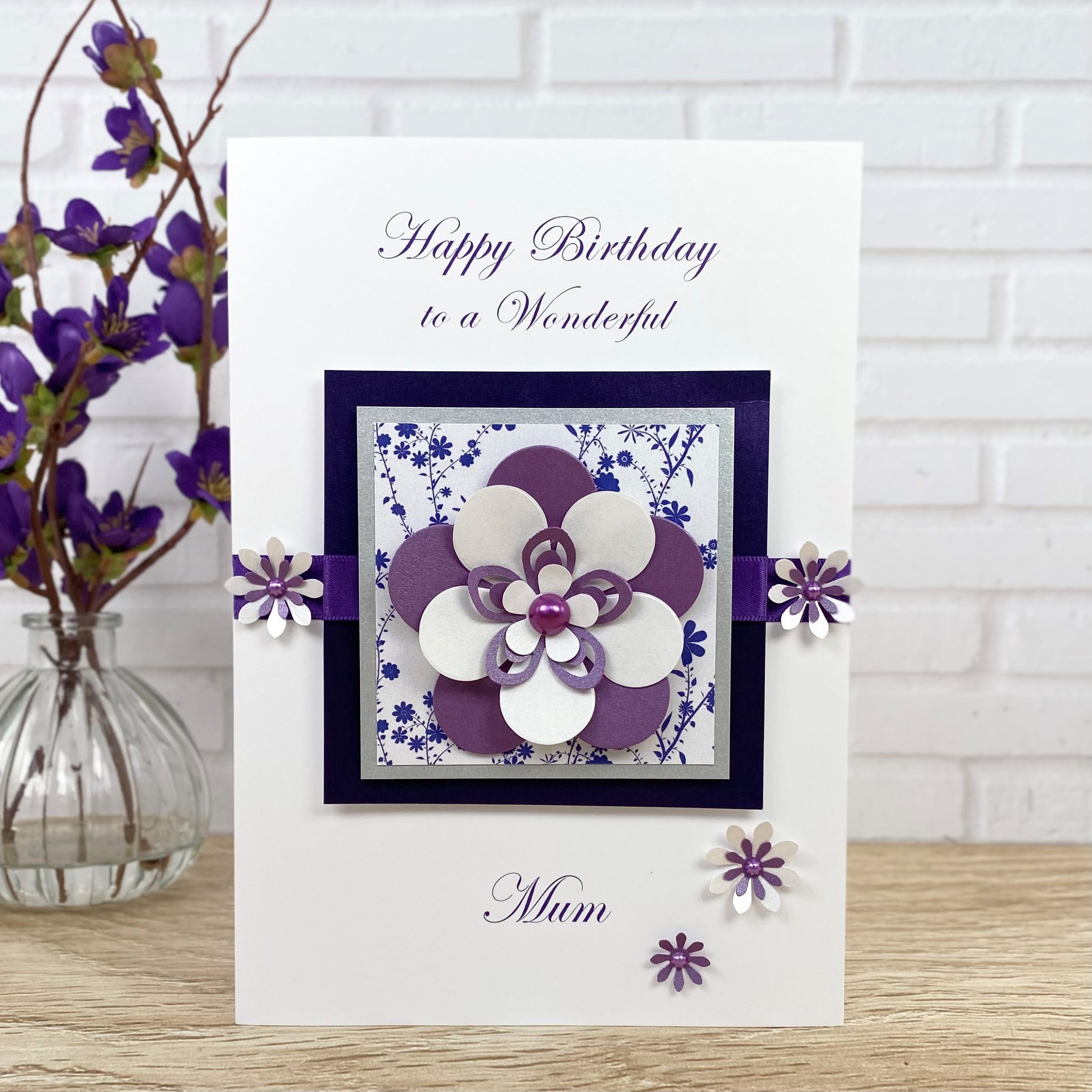 Luxury Handmade Birthday Card Purple Flower A5 Card
