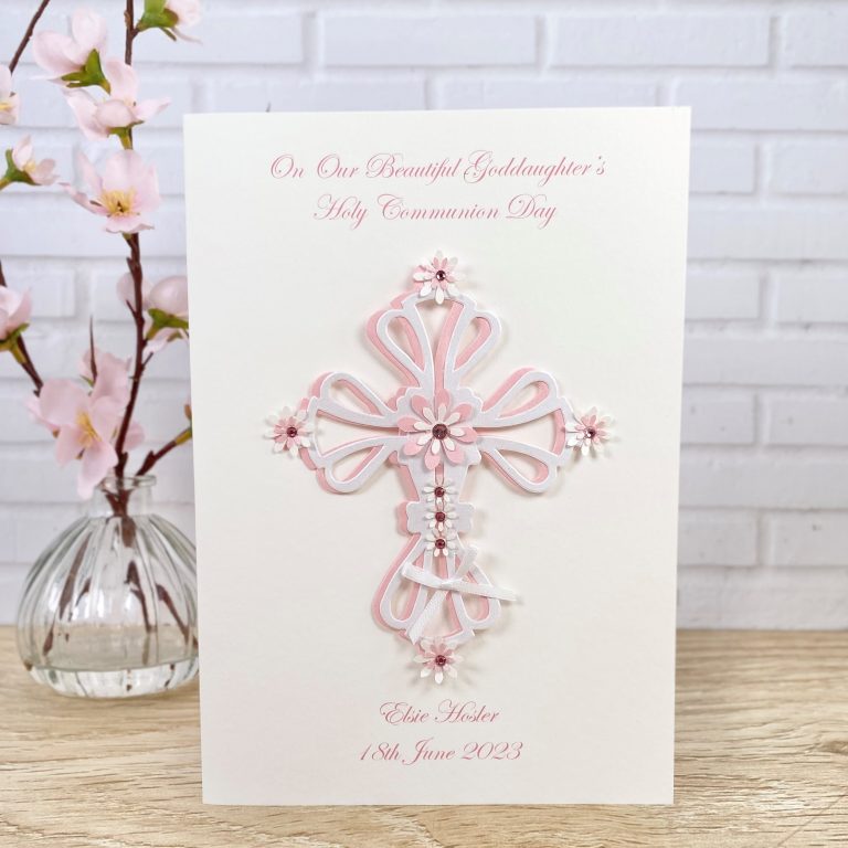 Handmade Christening Card ‘Ornate Floral Cross’