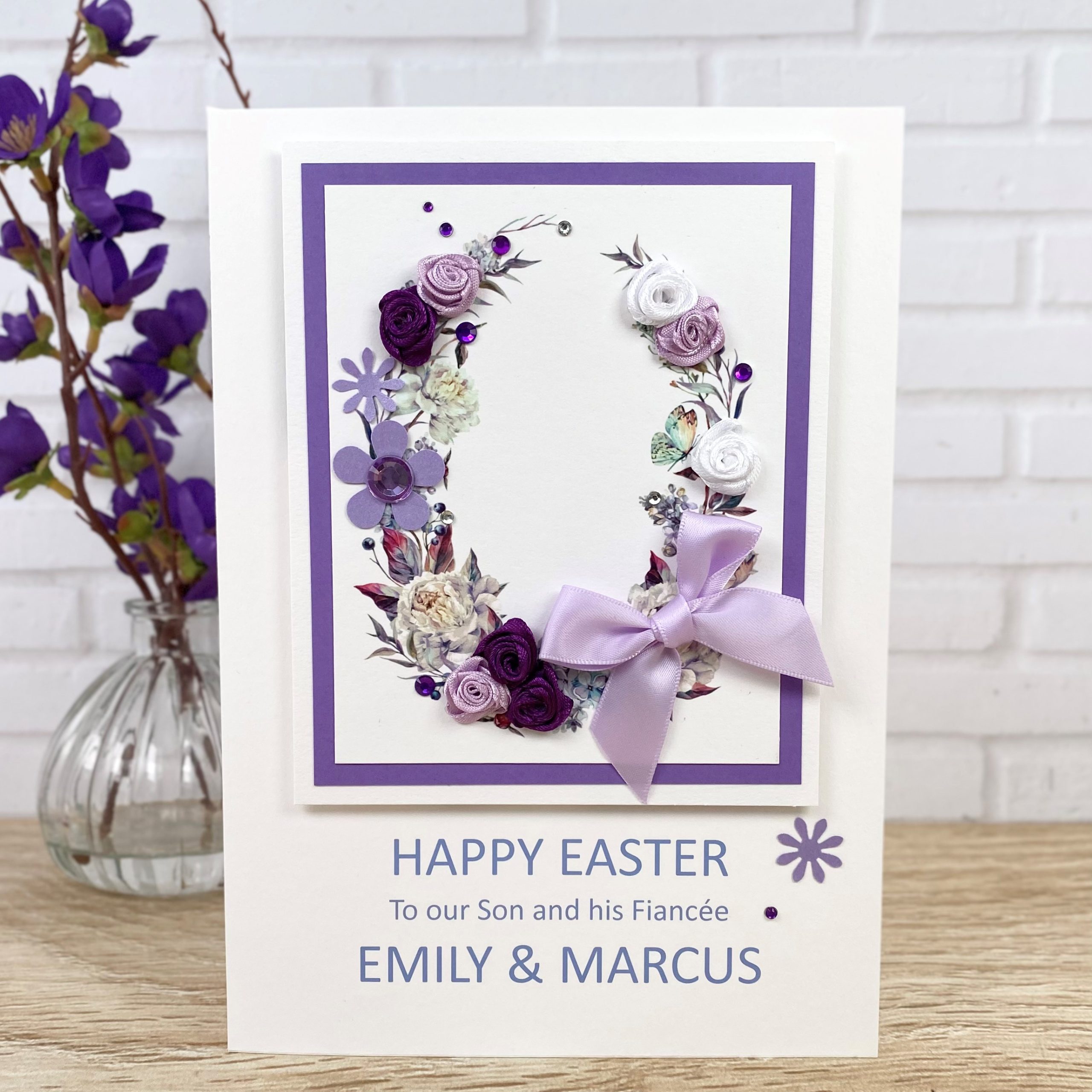 Luxury Handmade Easter Card Lilac Easter Egg Rose Buds A5 Card