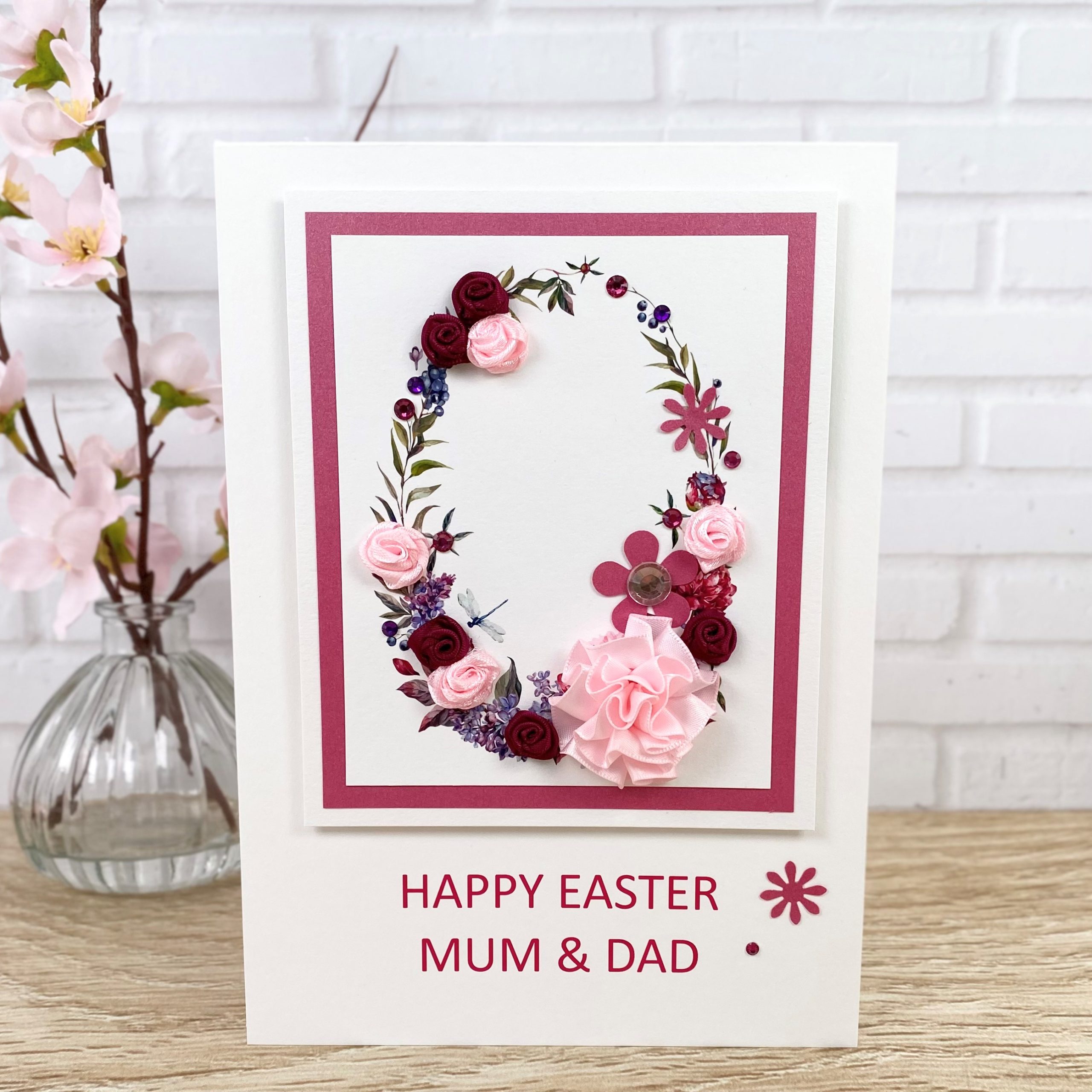 Luxury Handmade Easter Card Pink Easter Egg Rose Buds A5 Card