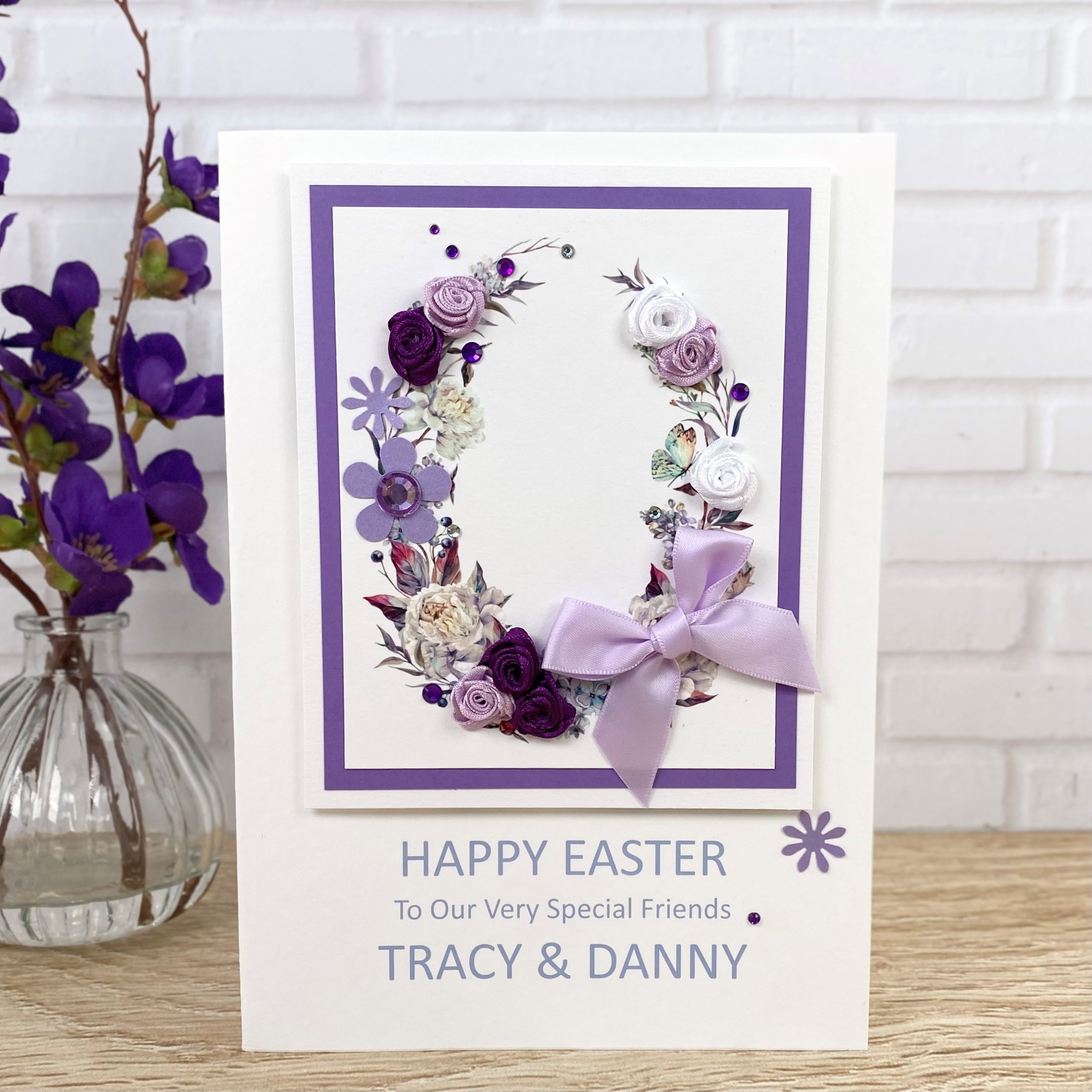 Luxury Handmade Easter Cards Lilac Easter Egg Rose Buds A5 Card