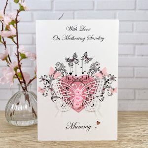 Luxury Handmade Mother's Day Card Pink Rosebud Butterfly A5 Large Card