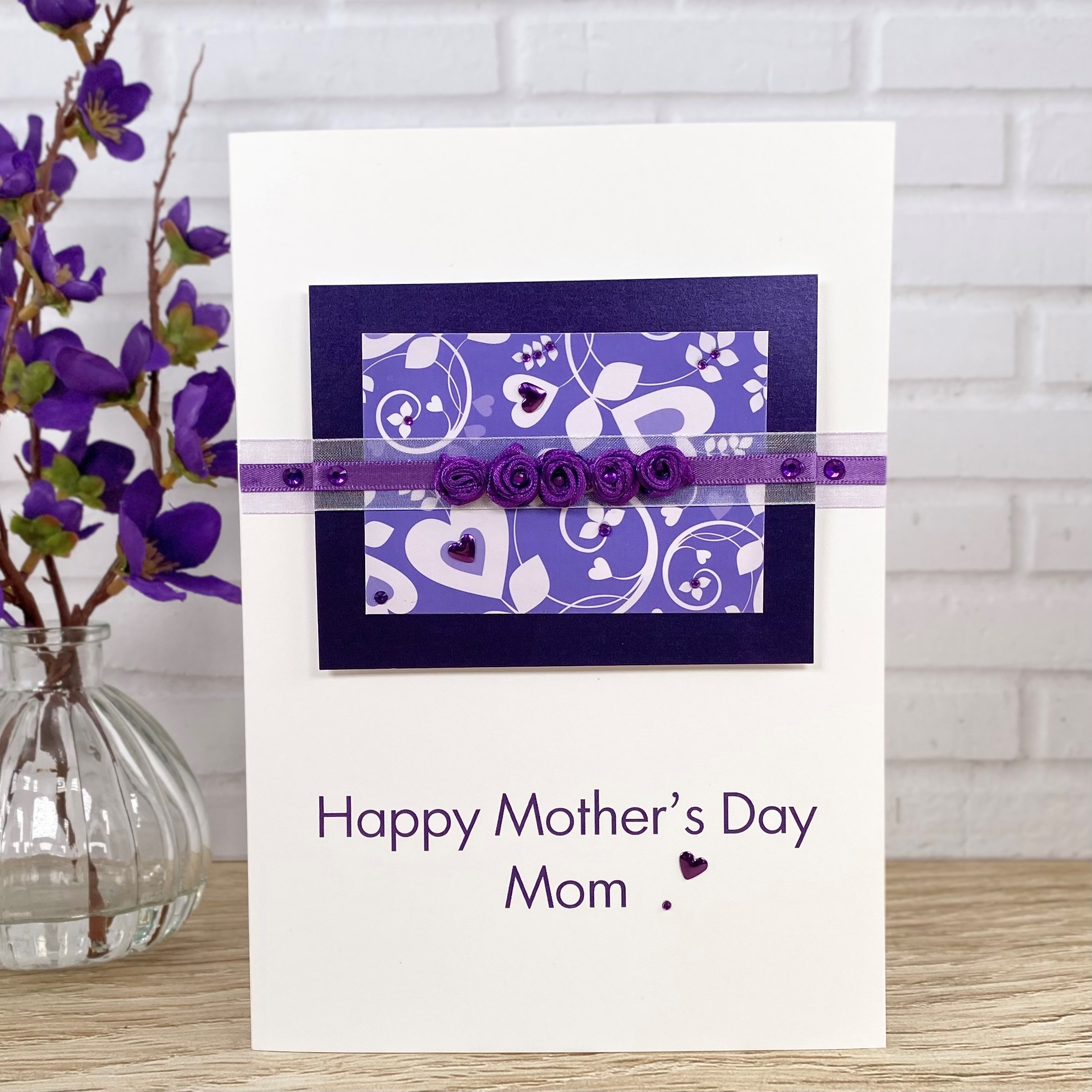 Luxury Handmade Mother's Day Card Purple Roses A5 Large Card