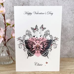 Luxury Handmade Valentine's Card Pink Lace Butterfly A5 Card