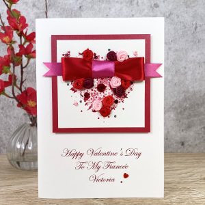 Luxury Handmade Valentine's Card Satin Rose Bud Heart A5 Large Card