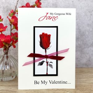 Luxury Handmade Valentine's Card Single Red Rose A5 Large Card