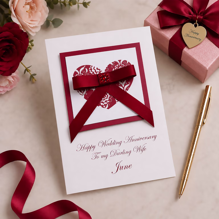 Luxury Handmade Wedding Anniversary Card ‘Ribbon Bow’