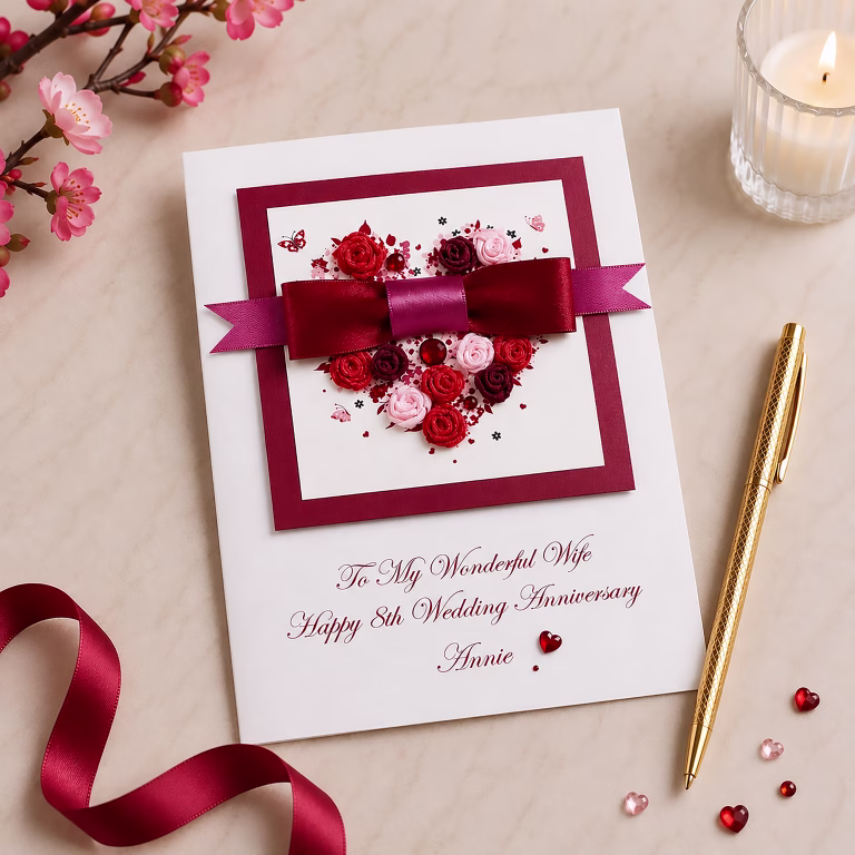 Luxury Handmade Wedding Anniversary Card “Floral Heart”
