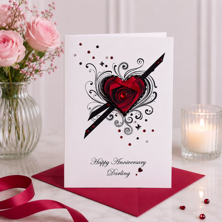 Luxury Handmade Wedding Anniversary Card ‘Rose Heart’