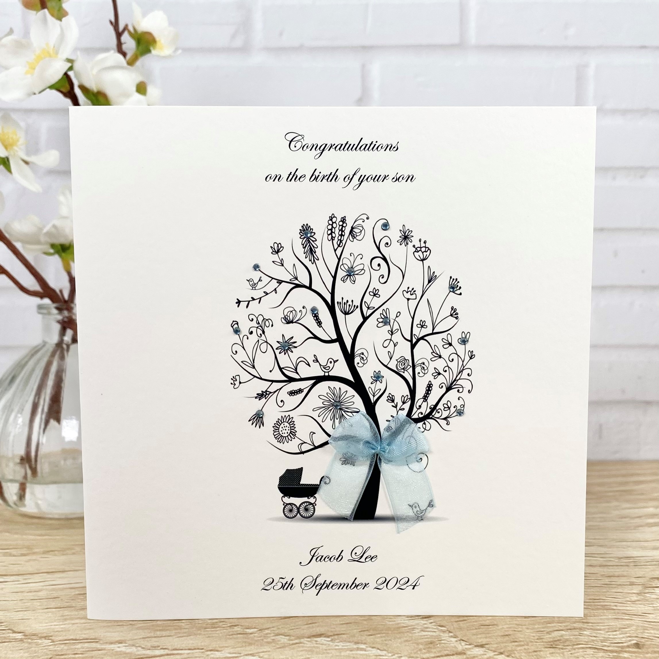 Personalised Handmade New Baby Boy Card A5 large