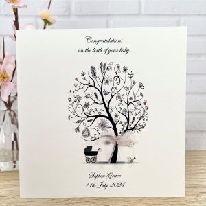 Personalised Handmade New Baby Girl Card A5 large