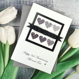 Personalised Handmade Wedding Anniversary Card Ebony Bowed Heart A5 Card