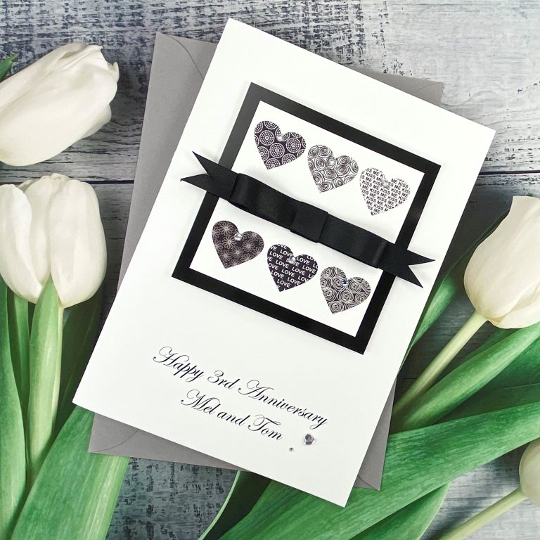 Luxury Handmade Wedding Anniversary Card ‘Bowed Hearts’