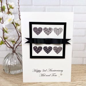 Personalised Handmade Wedding Anniversary Card Ebony Bowed Heart A5 Card
