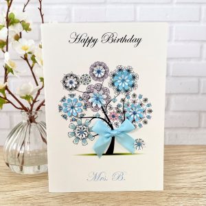 Personalised Birthday Card Tree with Blue Flowers A5 Large Card
