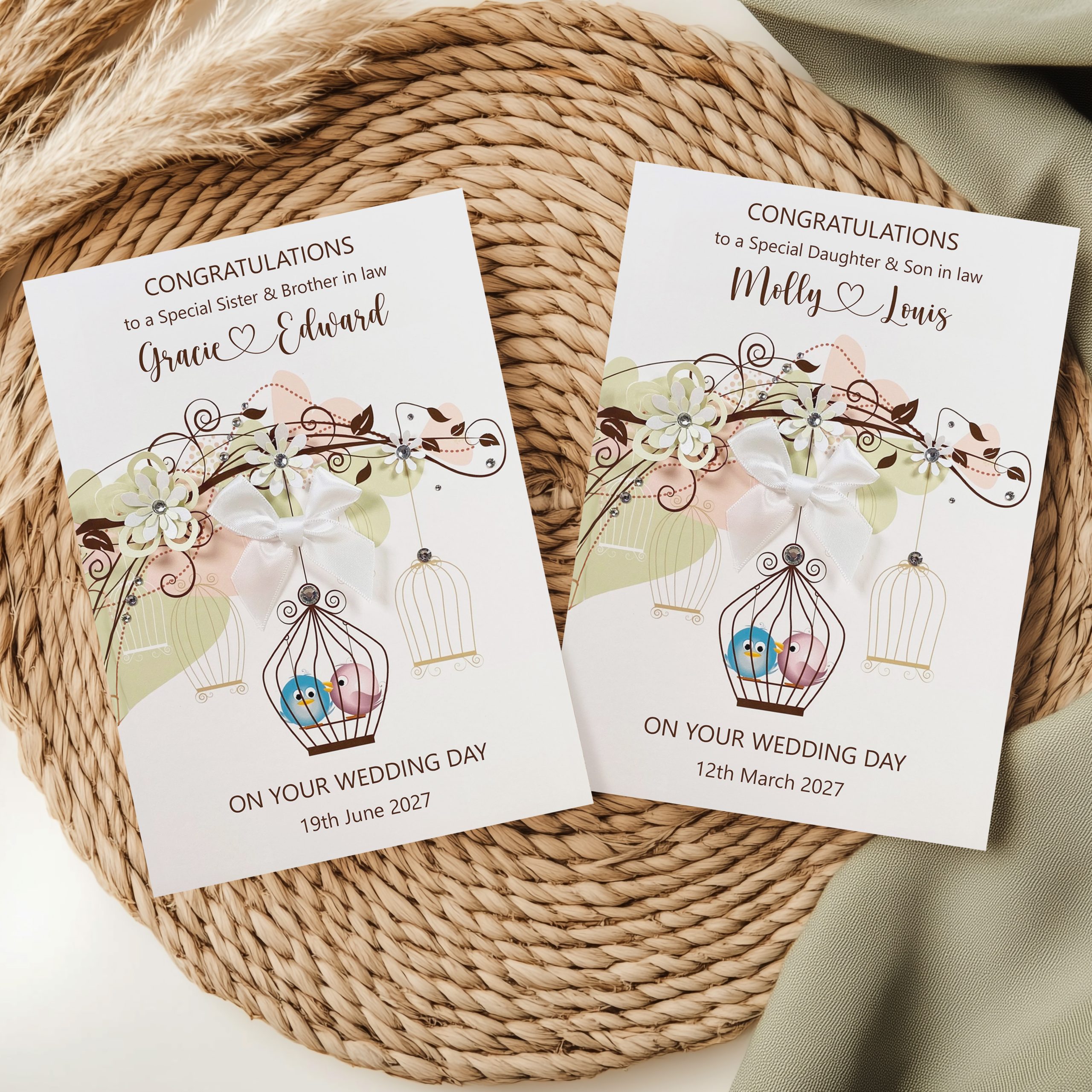 Wedding Bird Cage with Hearts Card