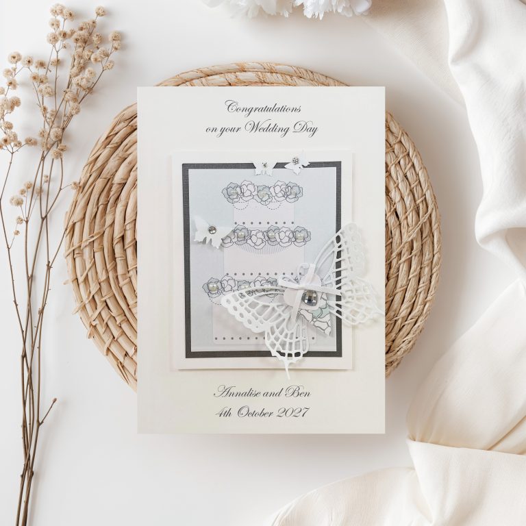 Luxury Handmade Wedding Card ‘Butterfly Cake’