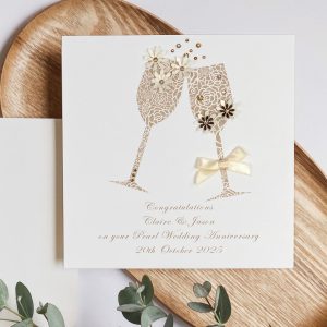 Handmade Pearl Wedding Anniversary Card Champagne Toast Square Card