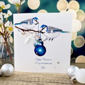 Handmade Christmas Card Blue Tits for Wife 150mm square size.jpg