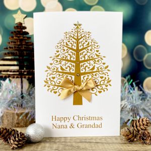 Handmade Christmas Card Golden Christmas Tree for Parents A5 large card