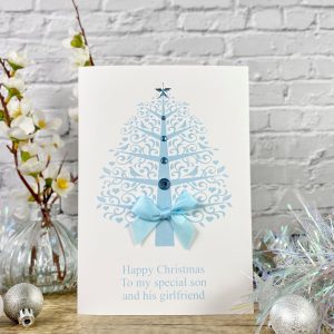 Handmade Christmas Card Pale Blue Christmas Tree A5 large card