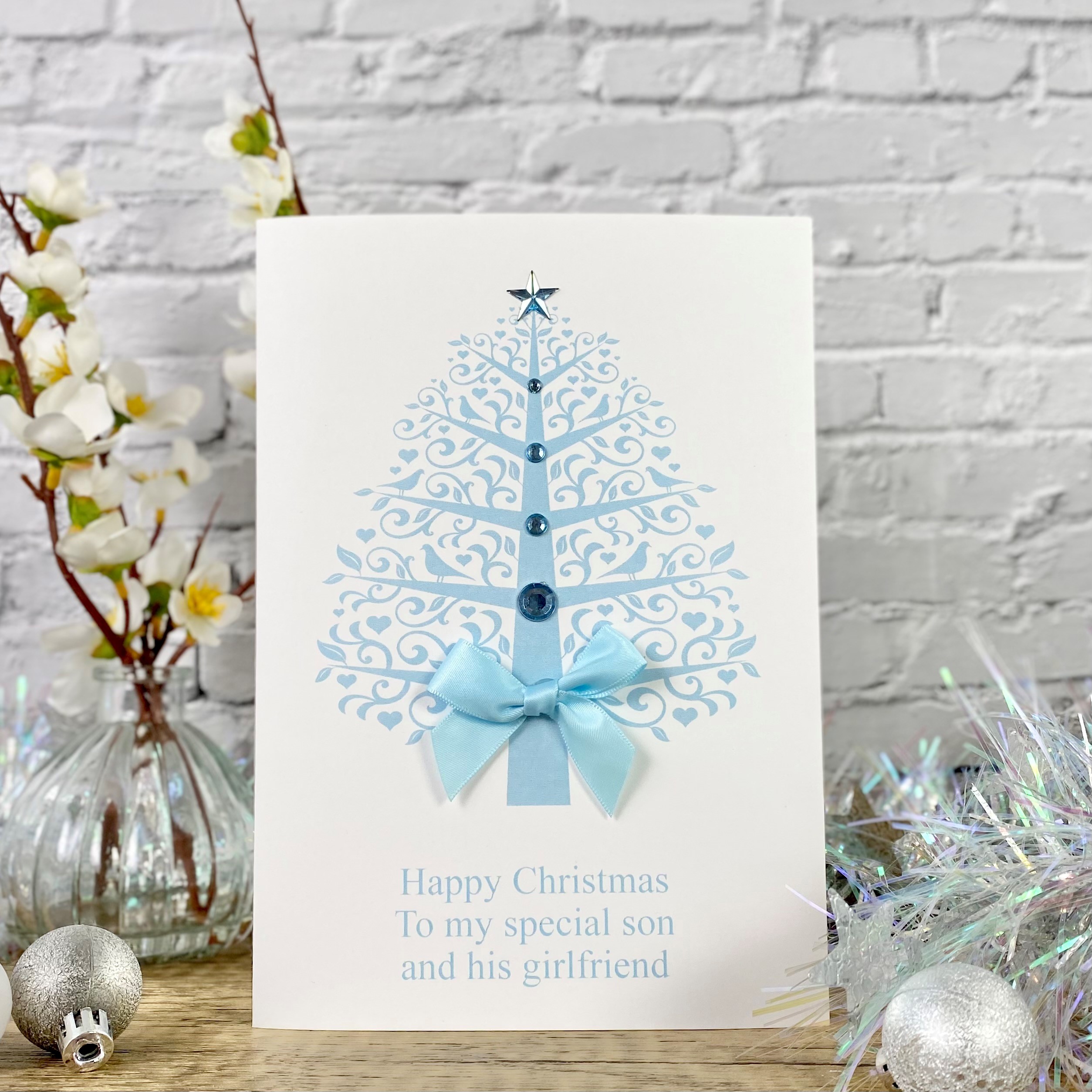 Handmade Christmas Card Pale Blue Christmas Tree A5 large card