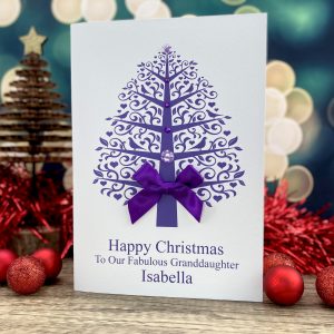 Handmade Christmas Card Purple Christmas Tree A5