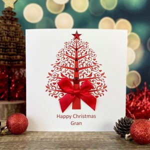 Handmade Christmas Card Red Ornate Tree