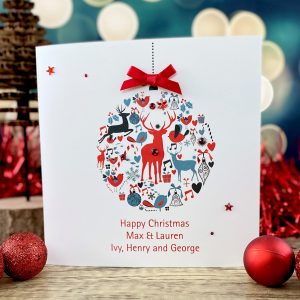 Handmade Christmas Card Reindeer Bauble 150mm square card