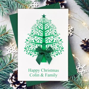 Handmade Christmas Card Seasonal Green Christmas Tree A5 large card