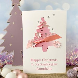Handmade Christmas Card Baby Pink Ribbon Christmas Tree A5 large size