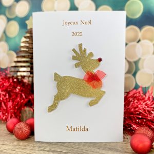 Handmade Christmas Card Gold Glitter Reindeer A5 Large