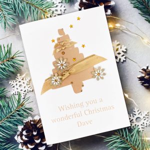 Handmade Christmas Card Golden Ribbon Christmas Tree A5 Card