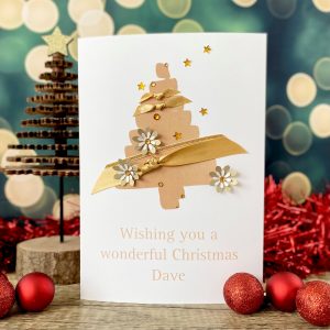 Handmade Christmas Card Golden Ribbon Christmas Tree A5 large size