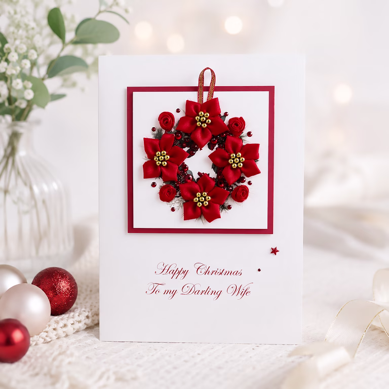 Handmade Christmas Card ‘Romantic Wreath’