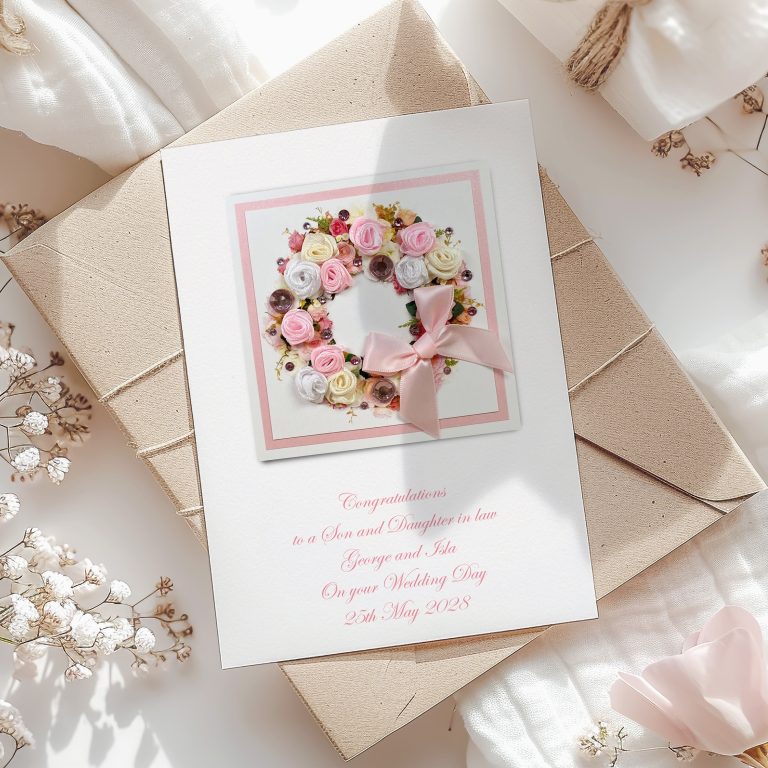 Luxury Handmade Wedding Card “Rose Wreath”