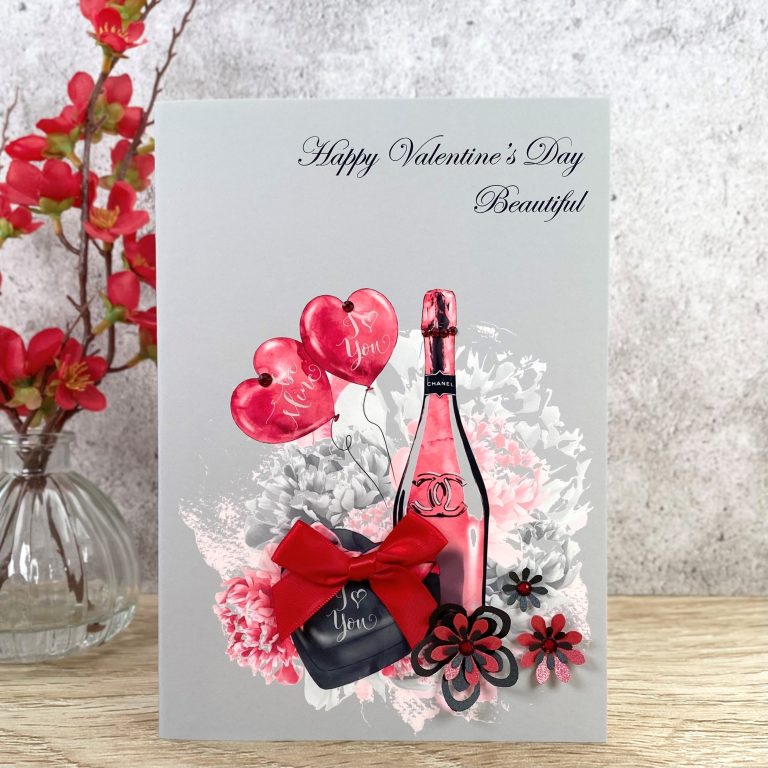 Handmade Valentines Card ‘Champagne’